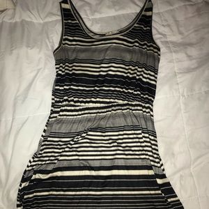 Black and White Striped Maxi High Low Dress